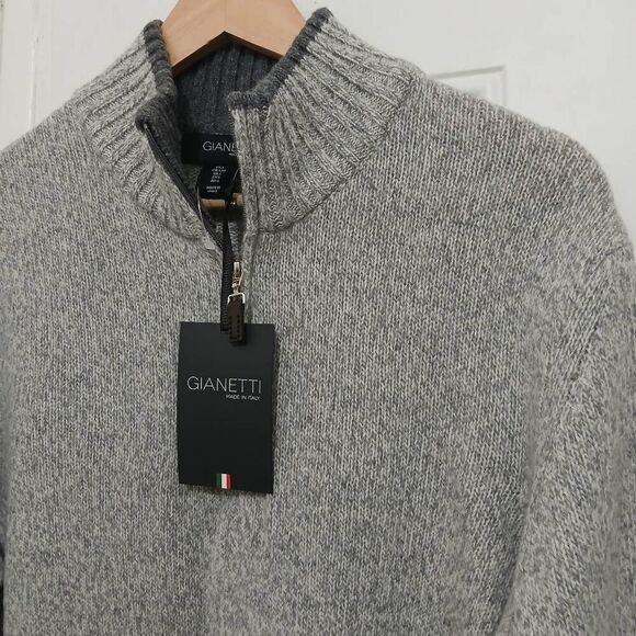 Gianetti mens large 1/4 zip Italian wool mockneck sweater gray - Picture 4 of 8